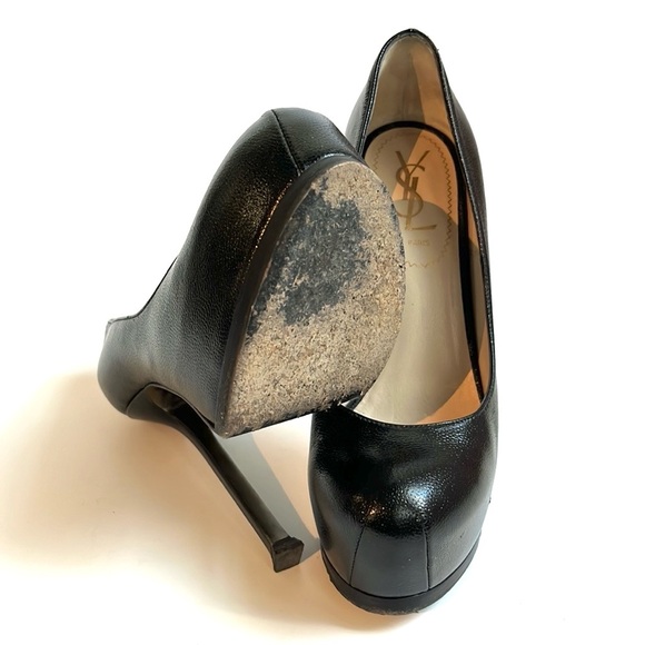 YSL Tribtoo Black-Embossed Leather Platform Pumps - Picture 4 of 11